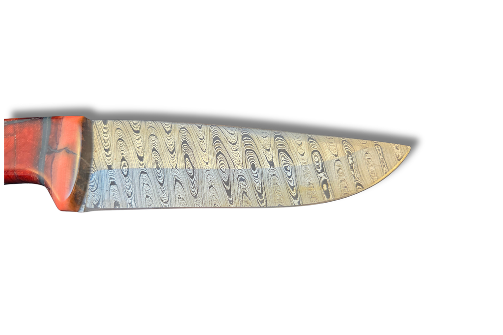 Damascus Skinner blade from knife made with Mammoth Tooth handle
