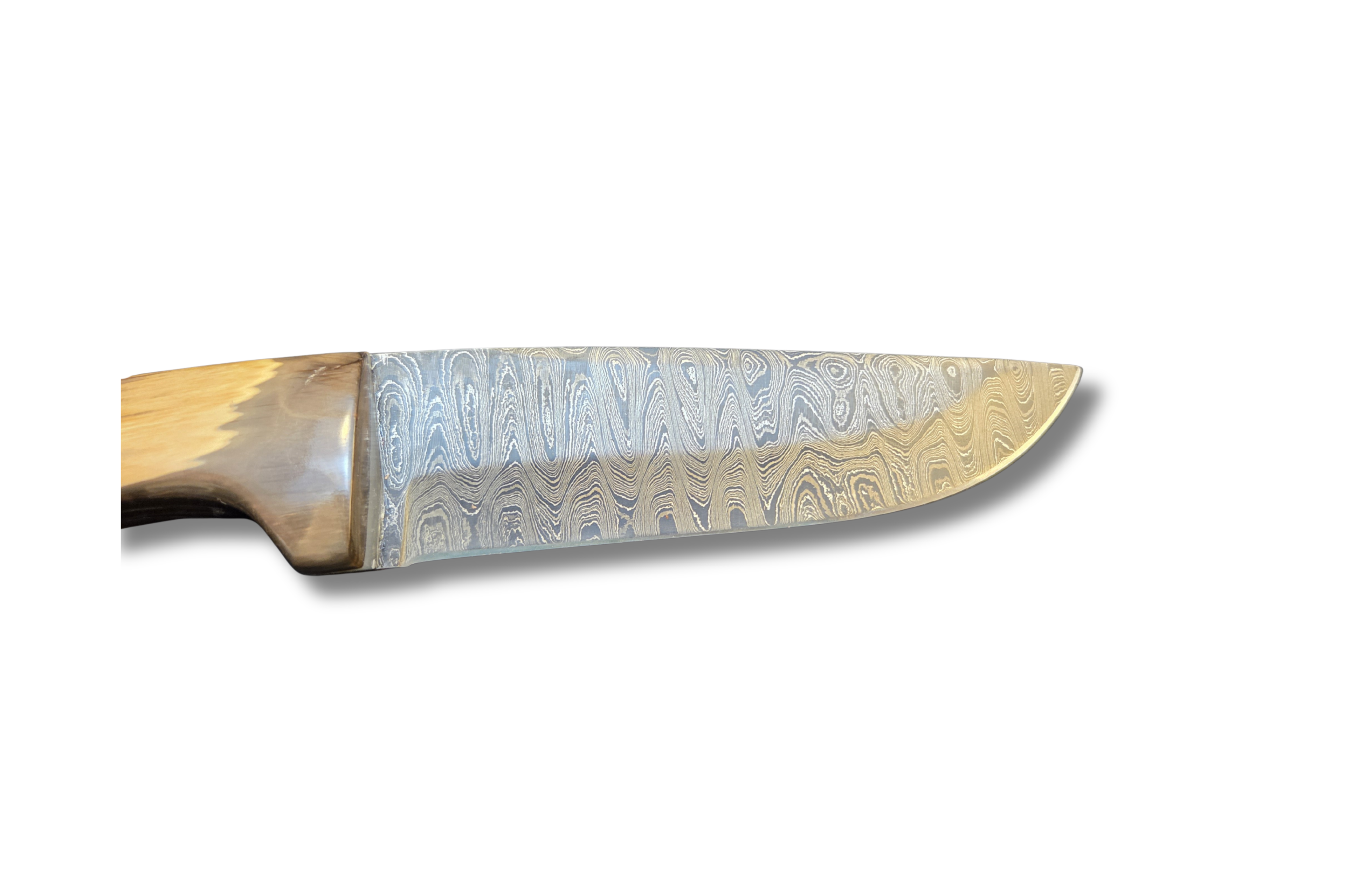 Close-Up of Large Damascus Skinner Knife on white background