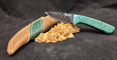 Full Tang Damascus Boot Knife Green